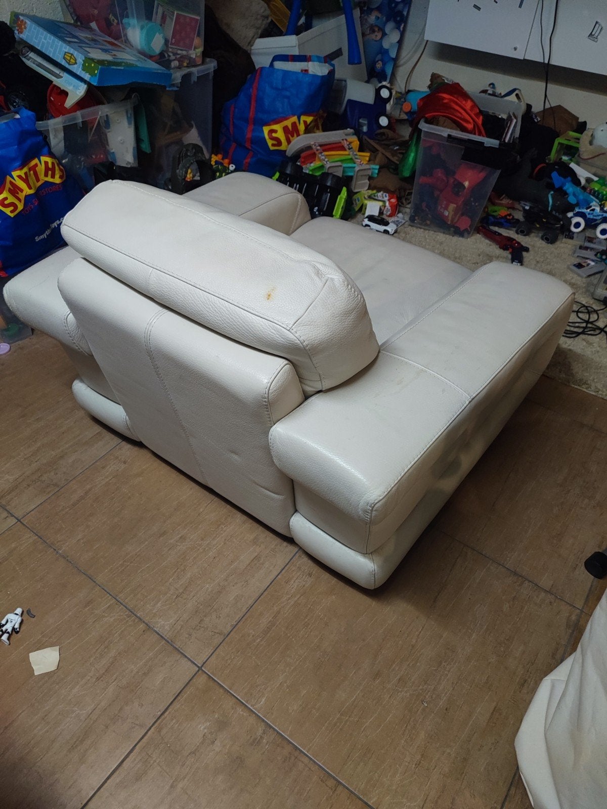 Comfortabele Crèmekleurige Leren Fauteuil - Afritsbaar, Huis en Inrichting, Fauteuils, Ophalen, Gebruikt, 100 tot 125 cm, Leer