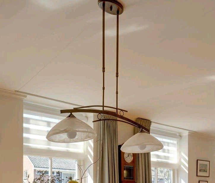 Masterlight Bolzano Hanglamp - Brons met Crème Glas, Ophalen, Klassiek, E27 (groot), Zo goed als nieuw