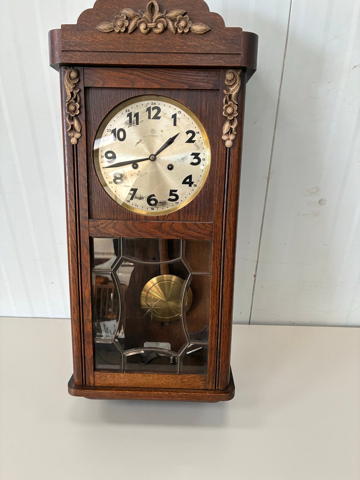 Antieke Junghans Wandklok - Eikenhout met Slinger, Ophalen