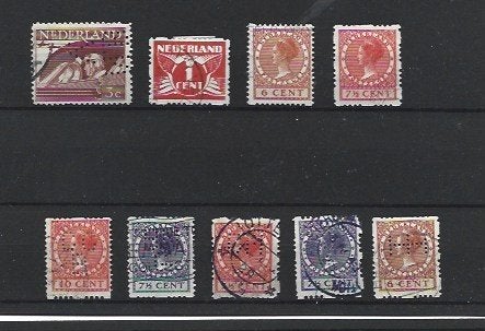 Nederland 9x w.o roltanding(perfins), Ophalen of Verzenden