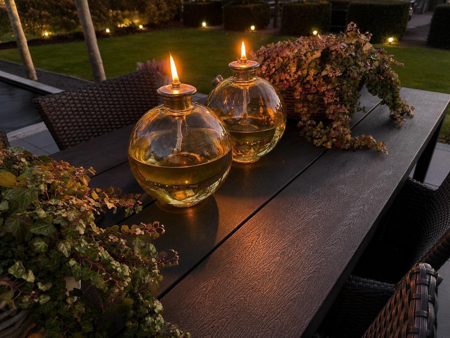 Set van 2 glazen olielampen voor sfeervolle verlichting, Ophalen, Zo goed als nieuw, Modern, Glas