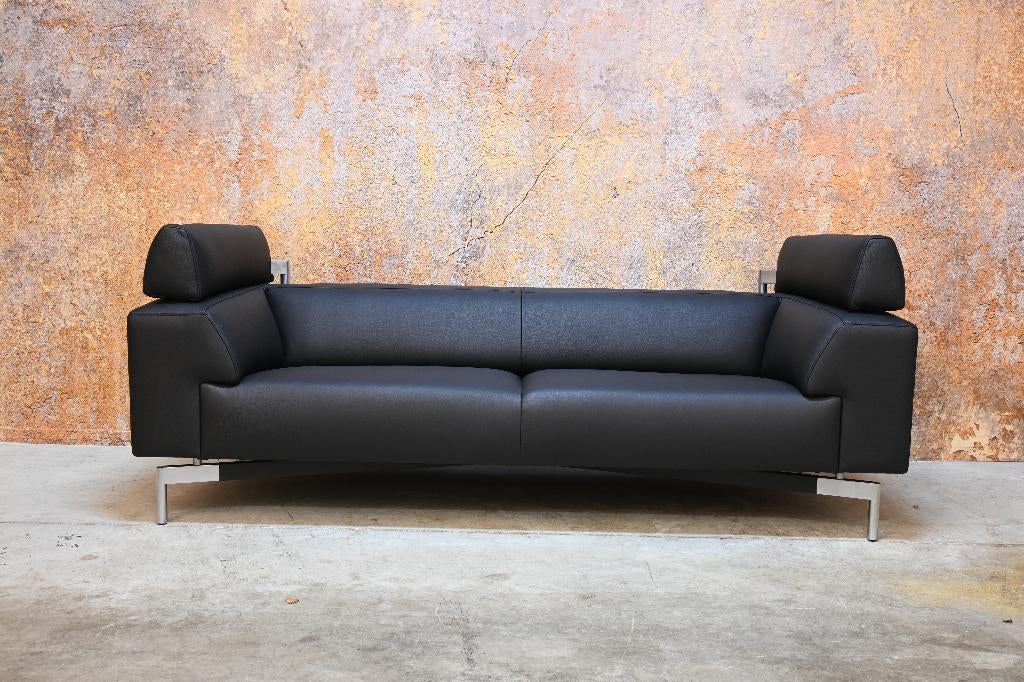 REFURBISHED unieke zwarte leren Leolux Howlo designbank, Leolux, Leolux, 75 tot 100 cm, Ophalen of Verzenden
