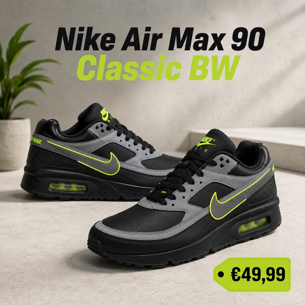 Nike Air Max 90 Classic BW - Maten 40 t/m 47, Kleding | Heren, Schoenen, Zwart, Nike, Nieuw, Ophalen of Verzenden