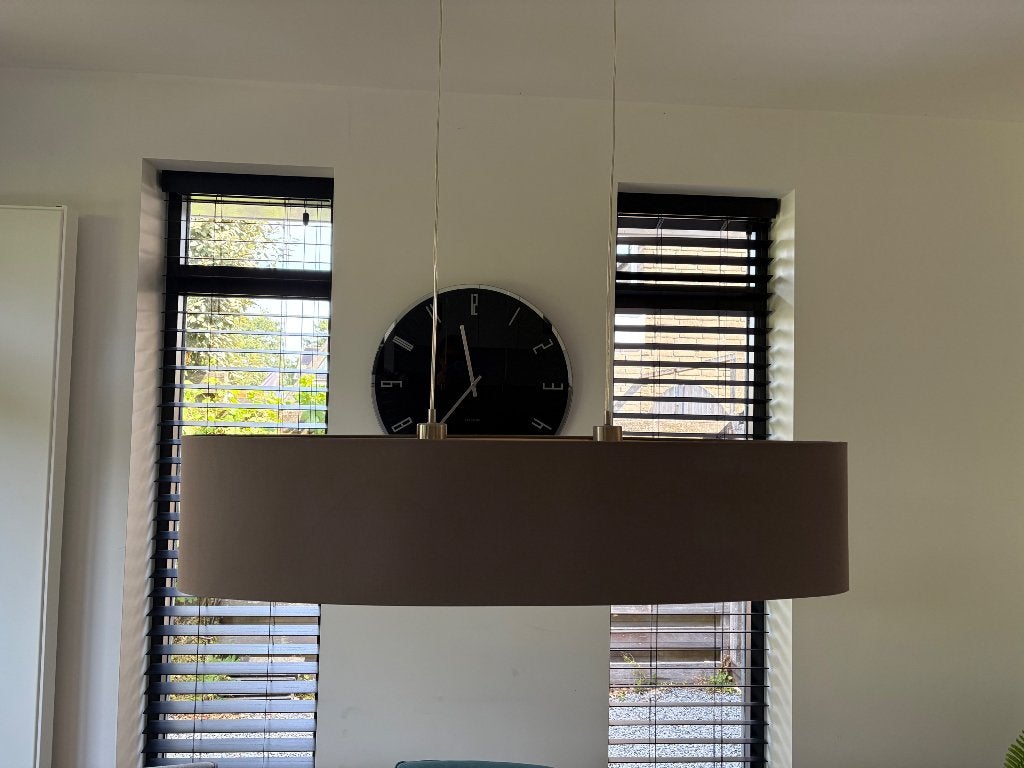 Eettafel lamp taupe, Huis en Inrichting, Lampen | Hanglampen, Ophalen, Zo goed als nieuw, Textiel, E27 (groot)