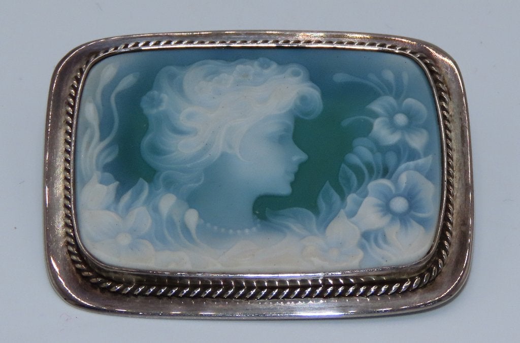 VINTAGED CAMEE BROCHE IN VICTORIAANSE STIJL, Verzenden, Zilver, Broche, Met edelsteen