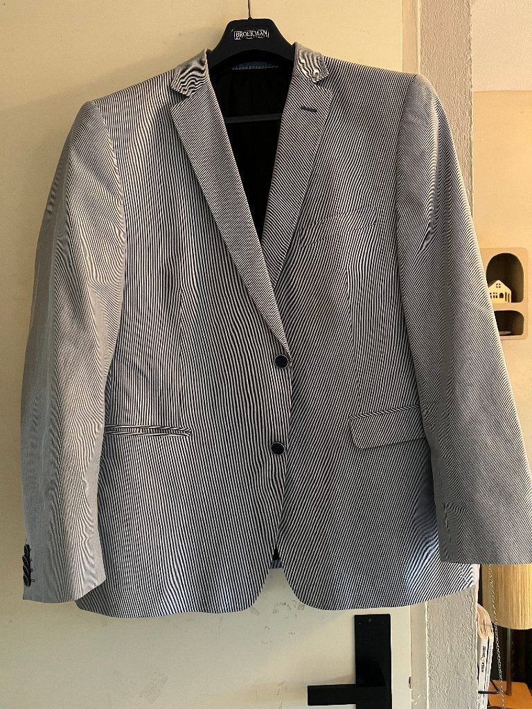 Vintage blauw gestreept colbert blazer heren kostuum jas XL, Ophalen of Verzenden, Zo goed als nieuw, Maat 56/58 (XL), Blauw