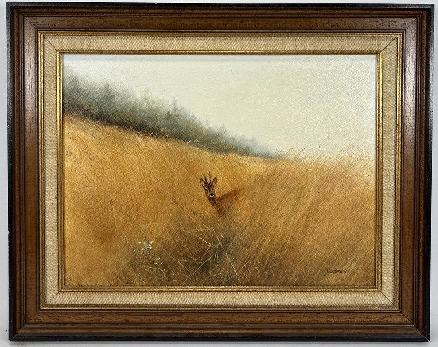 857. Olieverfschilderij, T. Lukkien – reebok, 20e eeuw, Ophalen of Verzenden, Olieverf, Dieren