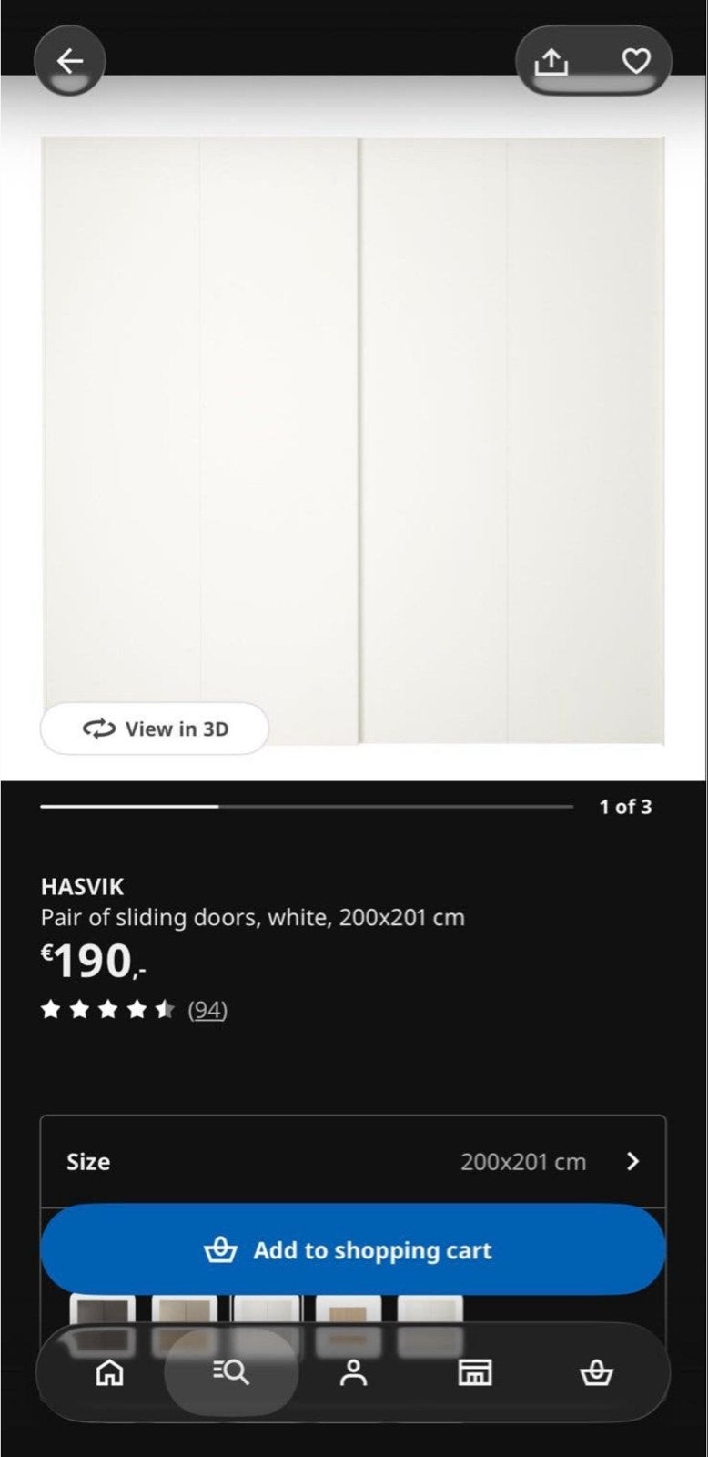 IKEA HASVIK Schuifdeuren met softclose (200x201 cm), Ophalen of Verzenden, Gebruikt, Met deur(en), 200 cm of meer