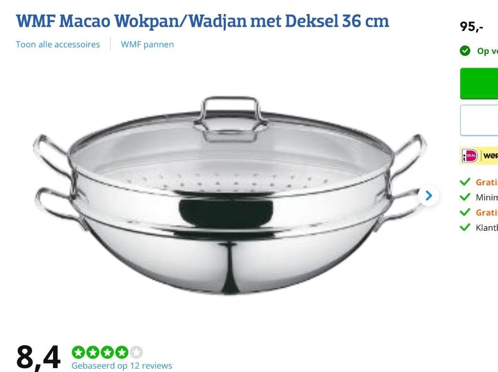 Wok WMF, Ophalen, Zo goed als nieuw, Met handvatten, Wok
