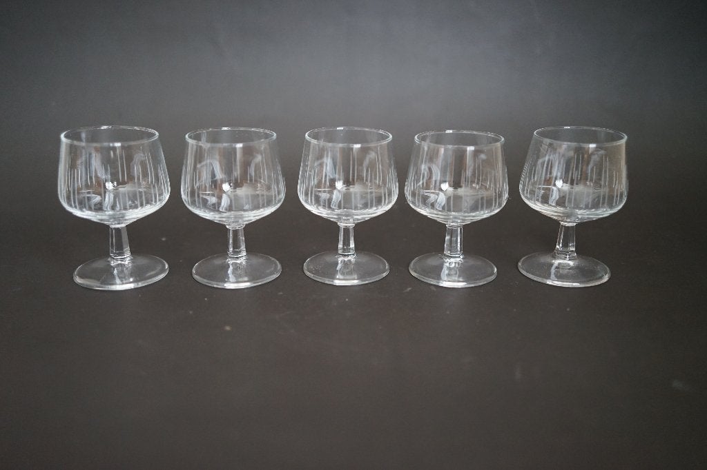 vintage 5x glas mid century Copier atlanta kristal geslepen, Glas of Glazen, Overige merken, Vintage, Ophalen of Verzenden