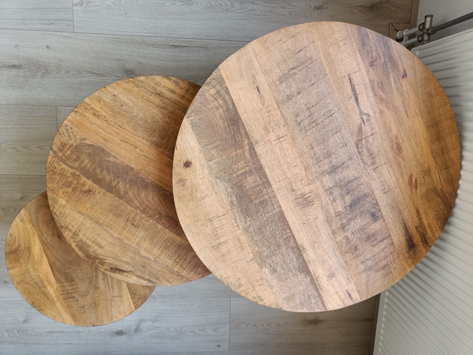 Salontafel set Goossens Jelle XL - 3 ronde mangohouten tafel, Ophalen, Zo goed als nieuw, Rond