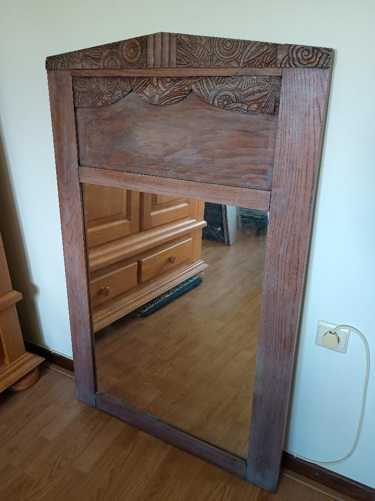 Spiegel in hardhouten lijst, Huis en Inrichting, Ophalen, Gebruikt, 100 tot 150 cm, 75 tot 100 cm