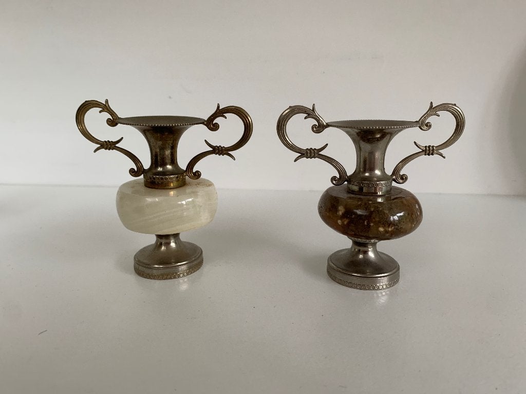 Vintage onyx-marmeren amfora vaasjes, Ophalen