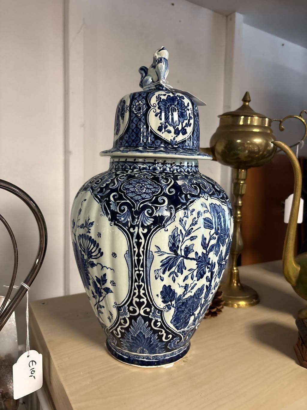 Delfts Blauwe Gemberpot met Deksel en Leeuw, Antiek en Kunst, Ophalen of Verzenden