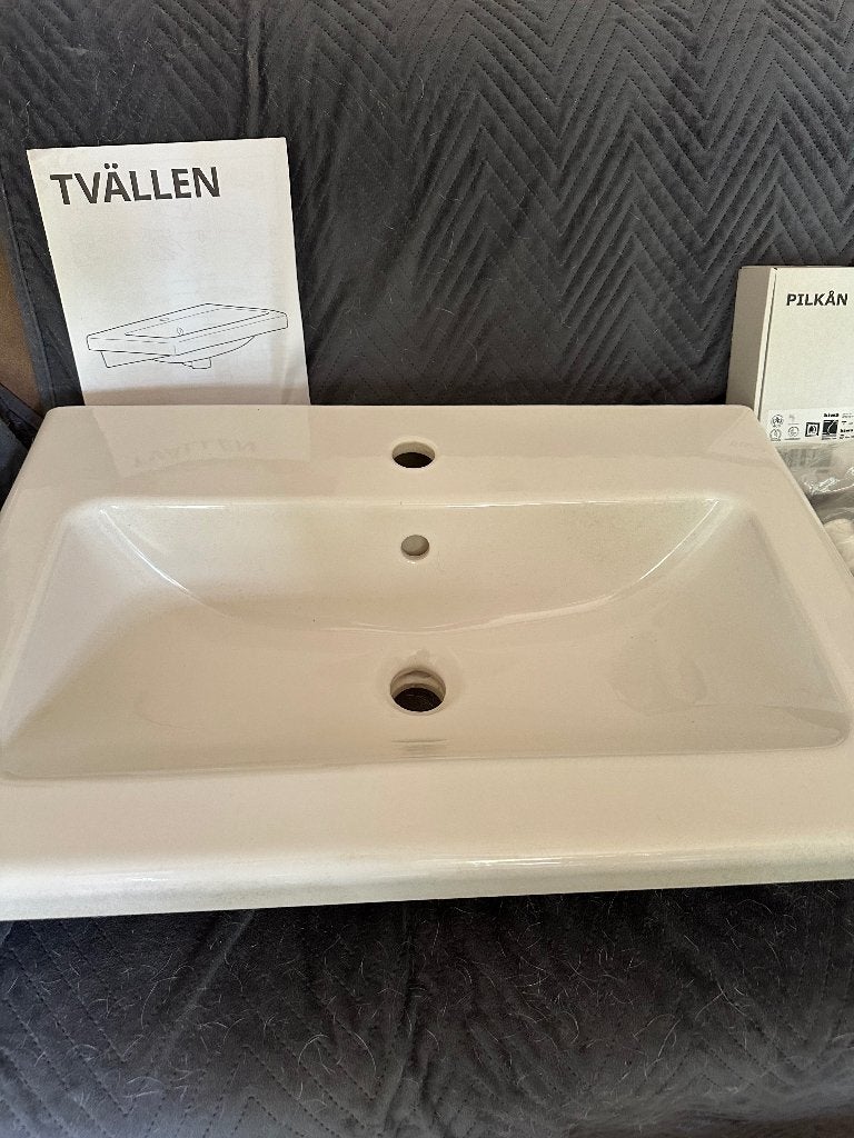 Wastafel 63x43 met kraan en afvoerset, Doe-het-zelf en Verbouw, Sanitair, Ophalen, Nieuw, Steen, Wastafel