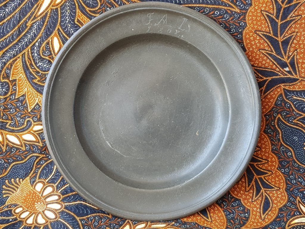 Origineel antieke gemerkt tinnen bord uit Duitsland 21,4 cm., Ophalen of Verzenden