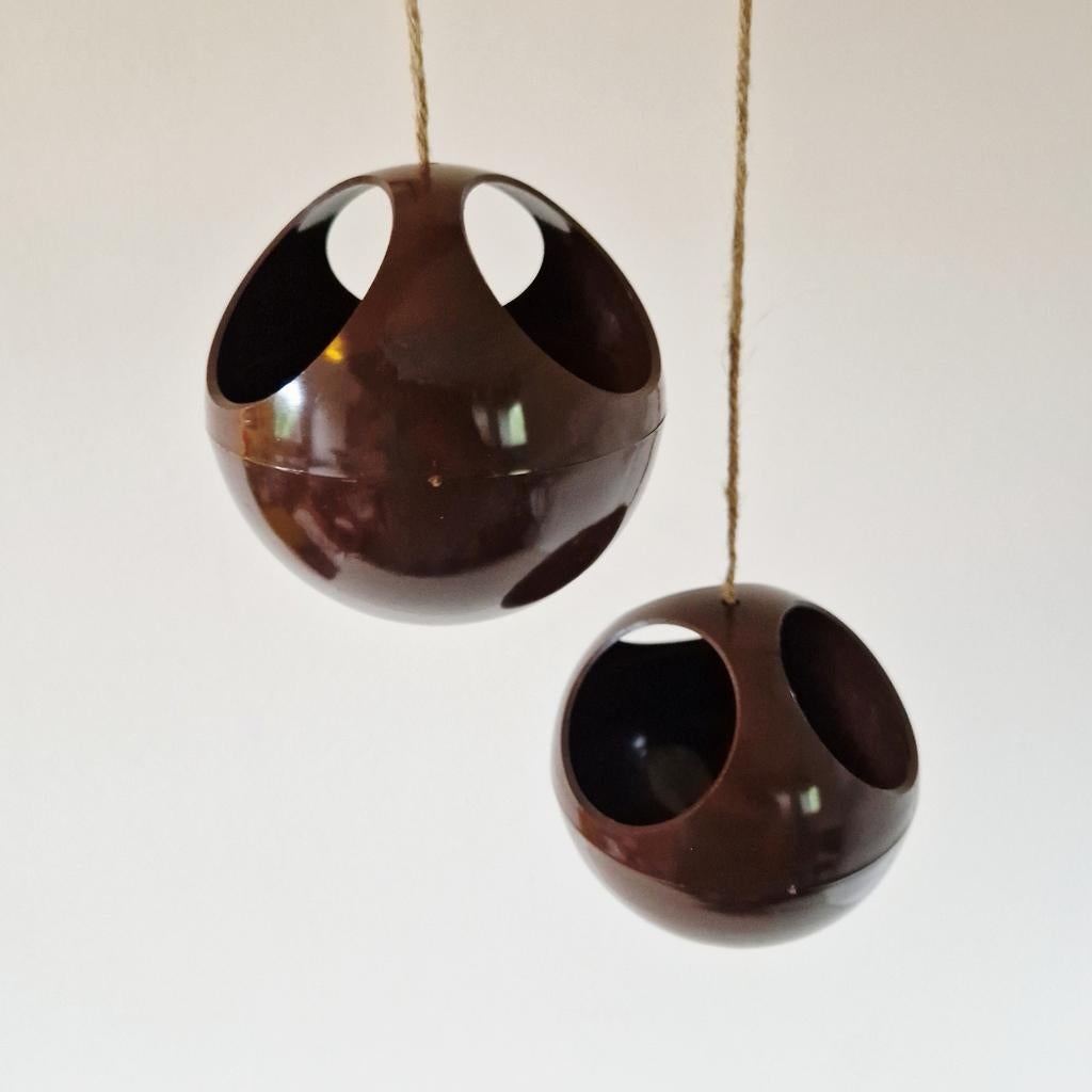 Set van 2 vintage planten bollen hangpot retro bloempot, Ophalen of Verzenden, Huis en Inrichting