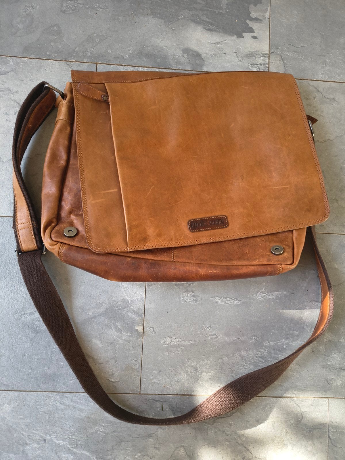 Hill Burry vintage Leren schoudertas - Ruim en Stijlvol, Ophalen of Verzenden, Bruin, Leer