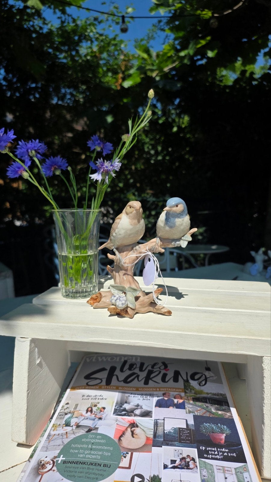 2 Vintage Vogelbeeldjes Grijs/Blauw,  porseleinen vogeltjes, Ophalen of Verzenden