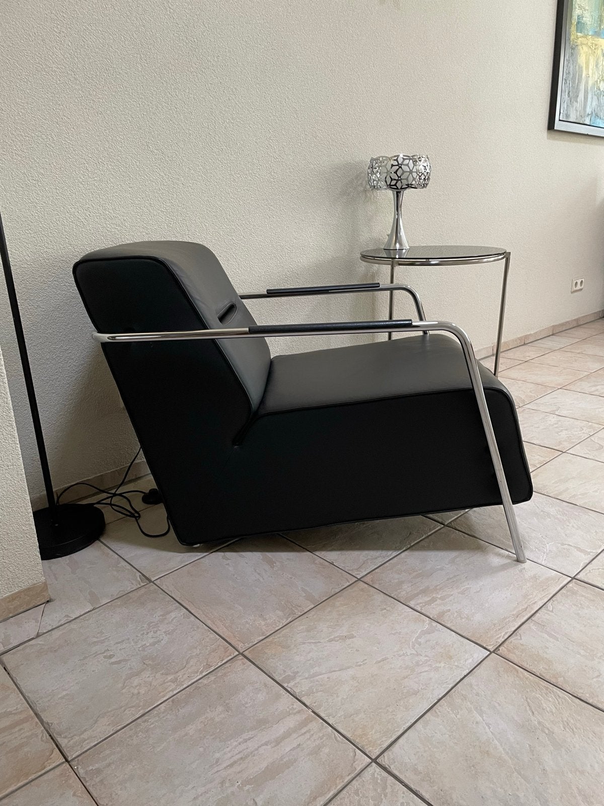 Topform fauteuil zwart leer - Zeer nette staat, Huis en Inrichting, Fauteuils, Ophalen, Zo goed als nieuw, Leer, 75 tot 100 cm