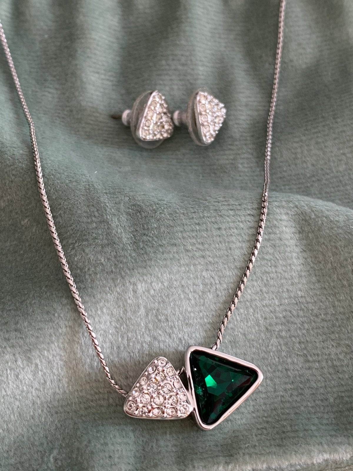 Swarovski sieradenset: ketting en oorbellen met kristal, Met kristal, Overige materialen, Ophalen of Verzenden, Zo goed als nieuw