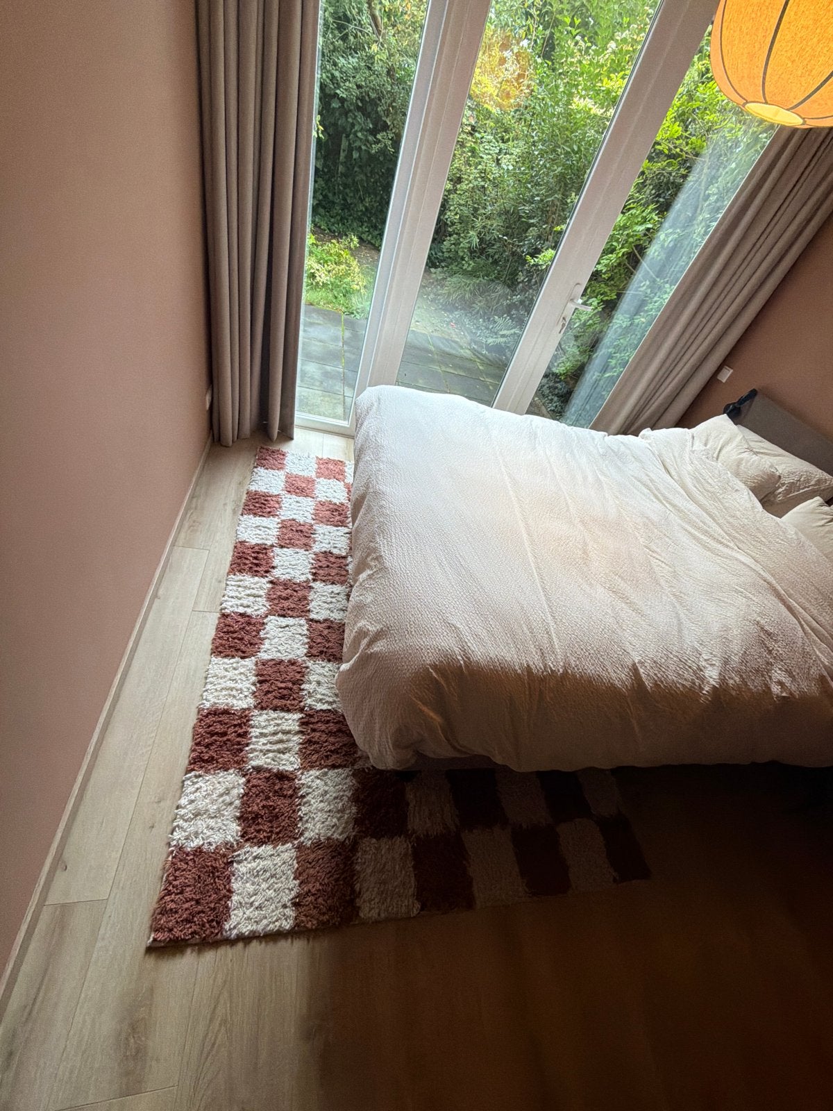 vloerkleed 155 x 230 cm - Geblokt patroon, Gebruikt, Bruin, 150 tot 200 cm, 200 cm of meer
