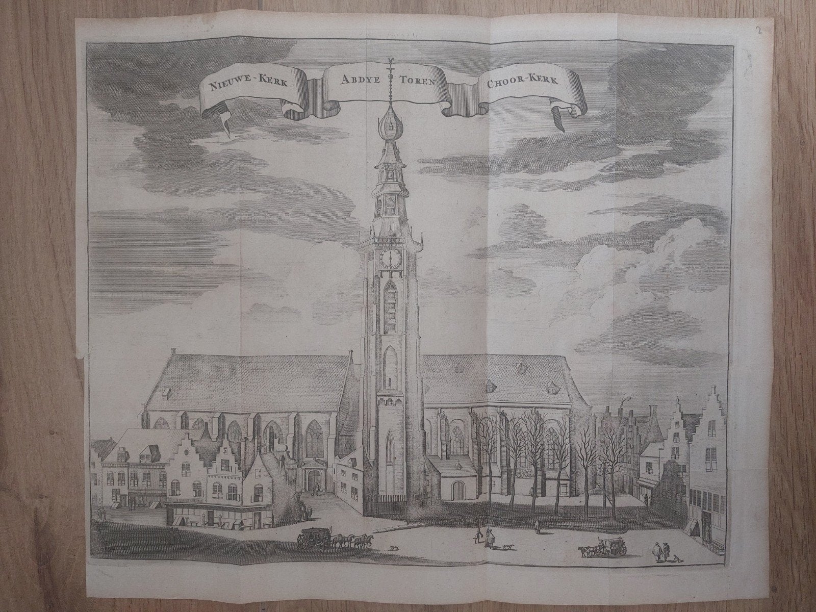 2 / Nieuwe Kerk  Adby Toren  Choor Kerk Middelburg uit 1693, Stadsgezicht, 27 cm, 35 cm, Gravure