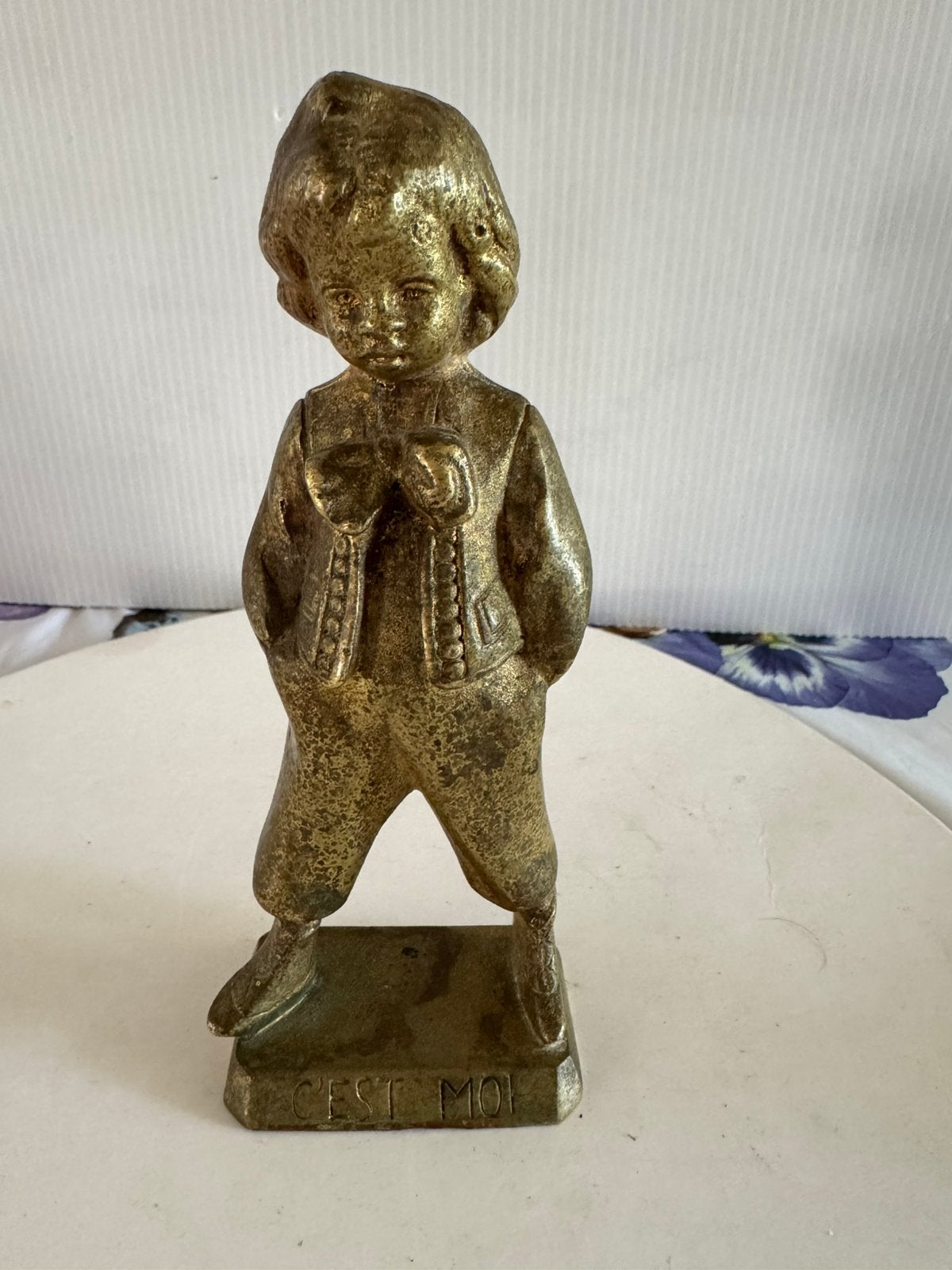 Bronzen beeld jongetje, Antiek en Kunst, Minder dan 20 cm, Art nouveau, Ophalen of Verzenden, Brons