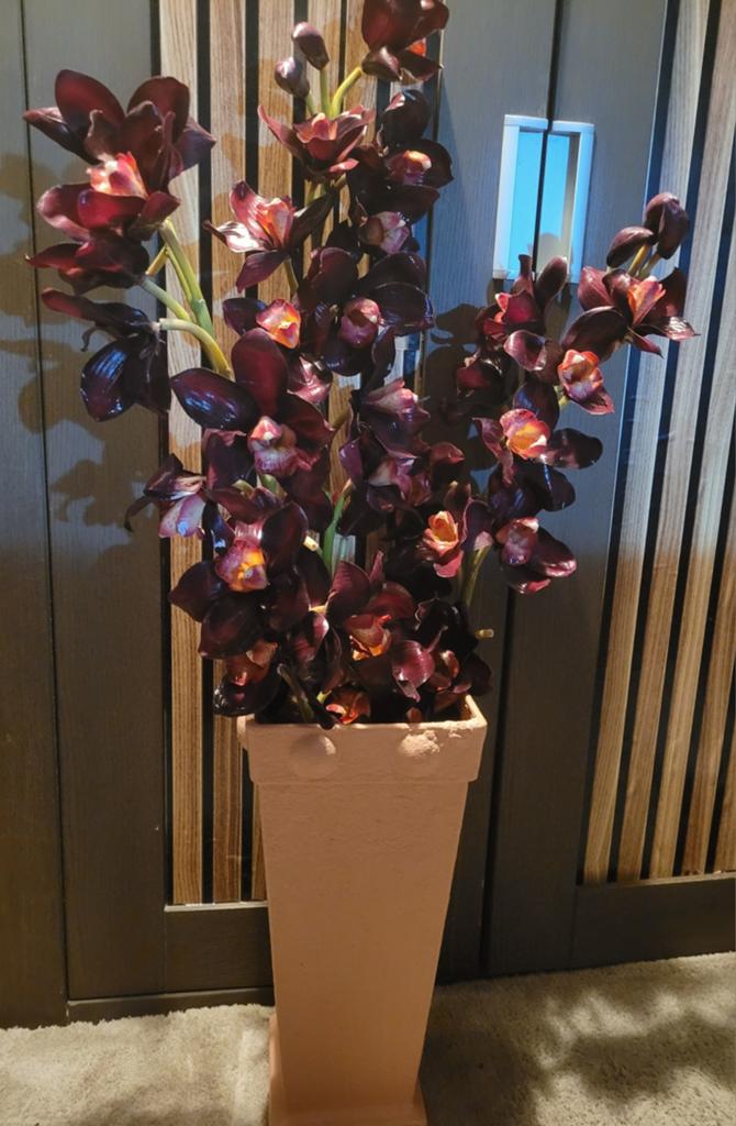 Grote kunst orchideeën in pot - Donkerrood, Binnen, Onderhoudsvrij, Kunstbloem, Textiel