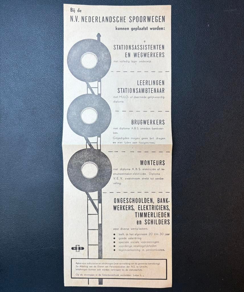Oude vacature NS diverse functies (1956), Ophalen of Verzenden, Gebruikt, Trein