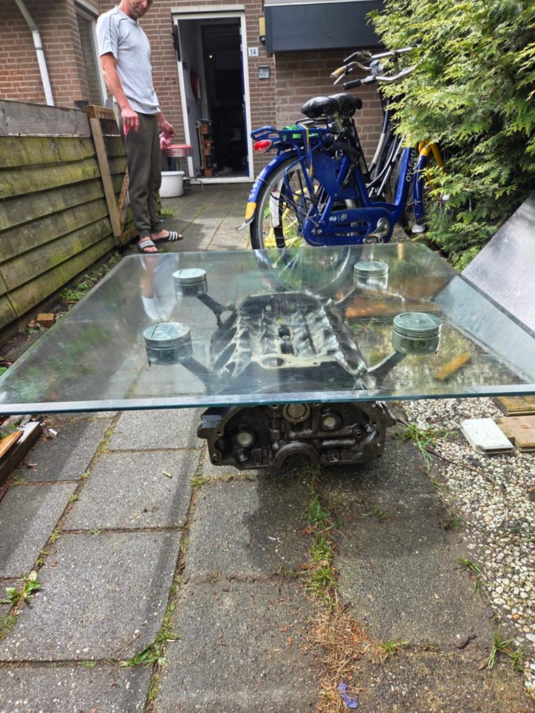Dodge v8 tafel op wielen, Ophalen of Verzenden, Rechthoekig, Hout