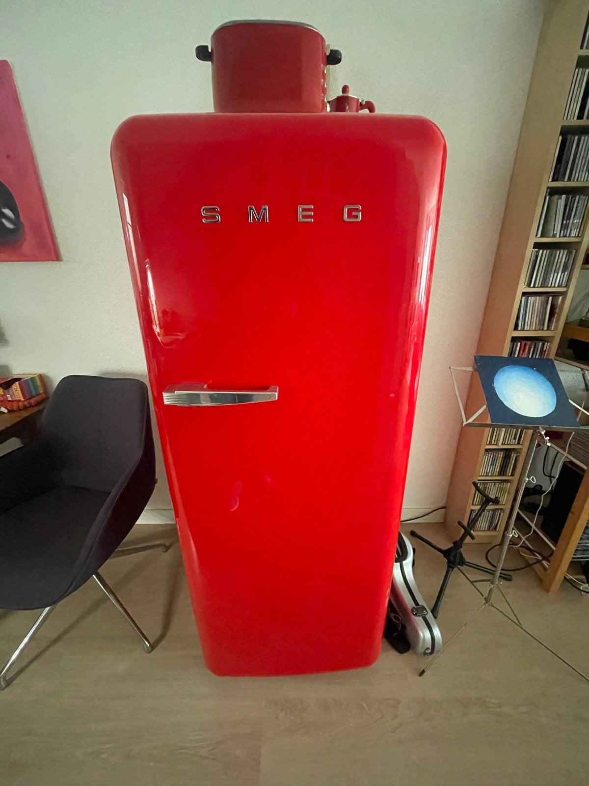 Rode Smeg koelkast met vriesvak, Ophalen, Gebruikt, 200 liter of meer, 60 cm of meer