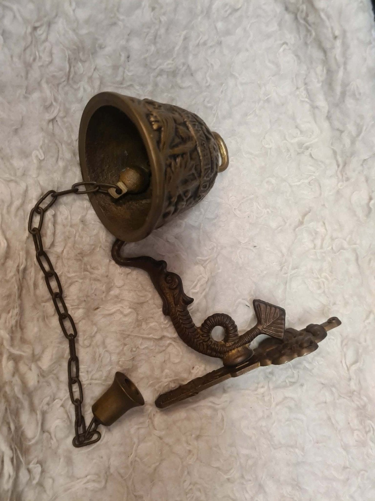 Antieke bronzen deurbel met draak en religieuze symbolen, Ophalen of Verzenden