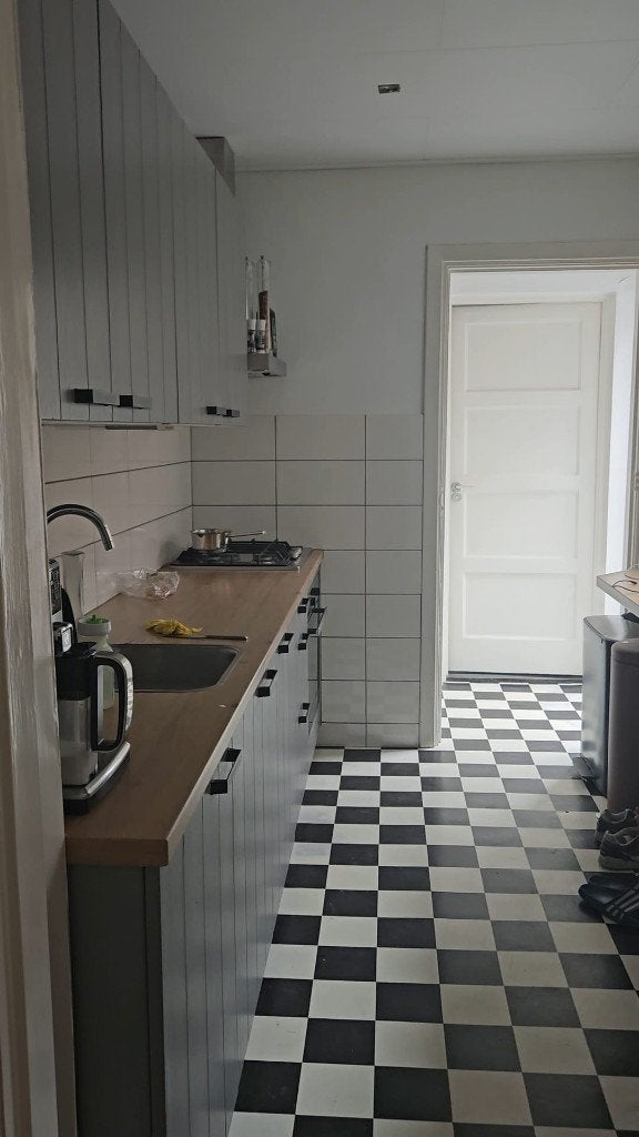 Grijsblauwe keuken incl. oven, gaskookplaat en spoelbak, Ophalen, Gebruikt, Blauw, Enkelwandige keuken