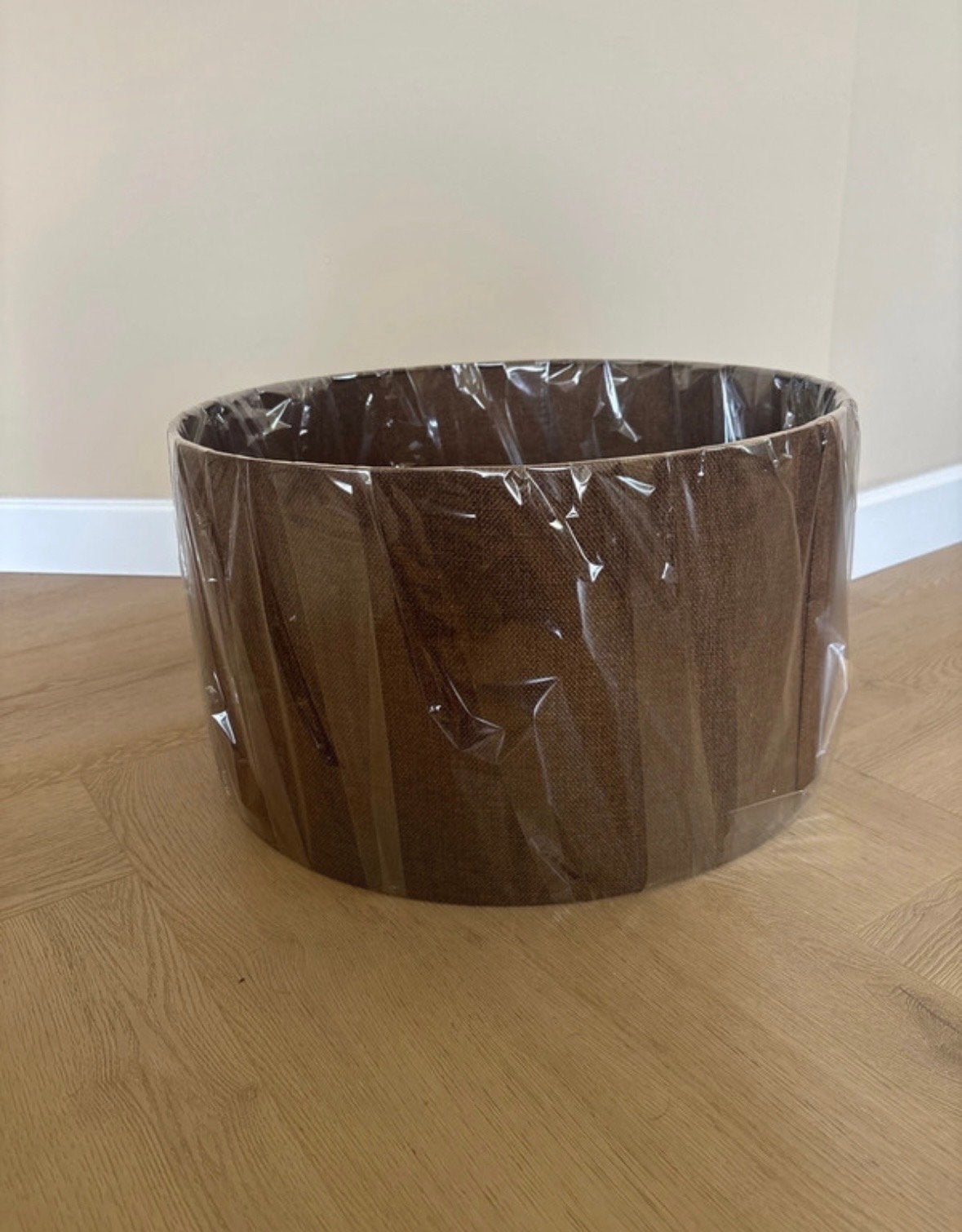 Nieuwe bruine linnen look cilinder lampenkap #45cm, Ophalen of Verzenden, Nieuw, Textiel, Bruin