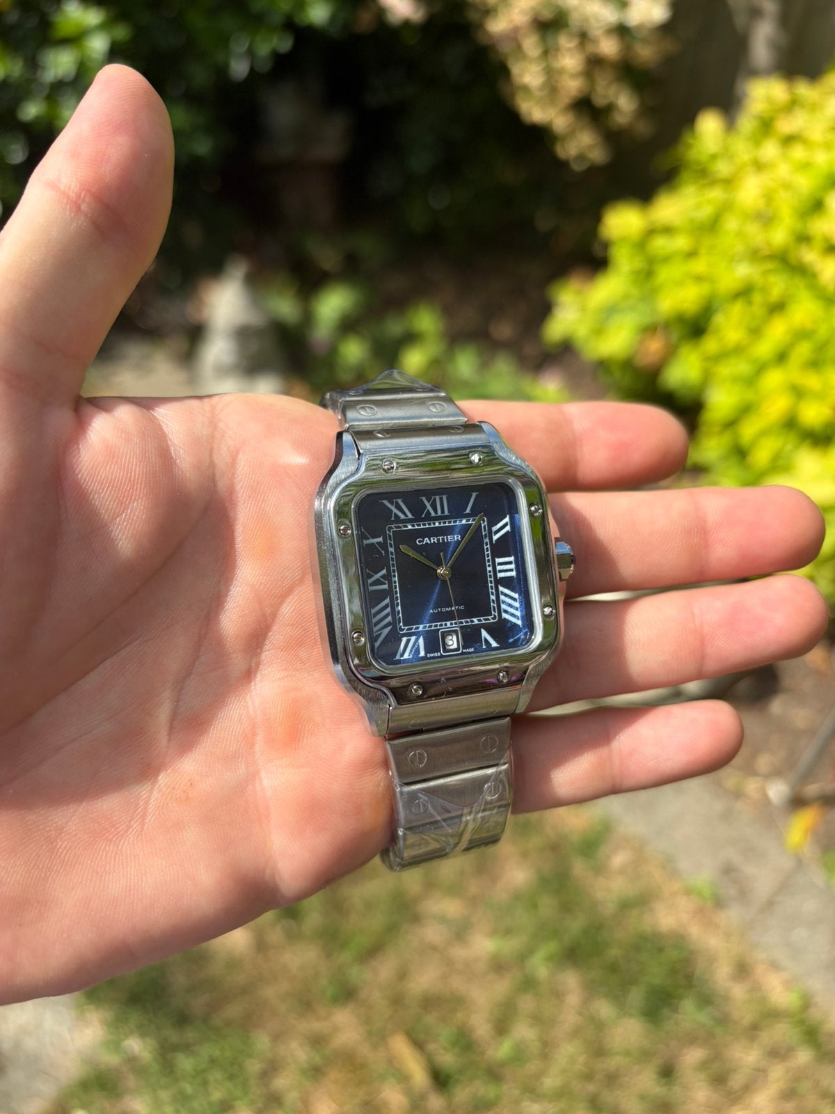 Cartier Santos Large Blue Dial - Mechanisch uurwerk - Nieuw, Sieraden, Tassen en Uiterlijk, Ophalen of Verzenden, Zo goed als nieuw