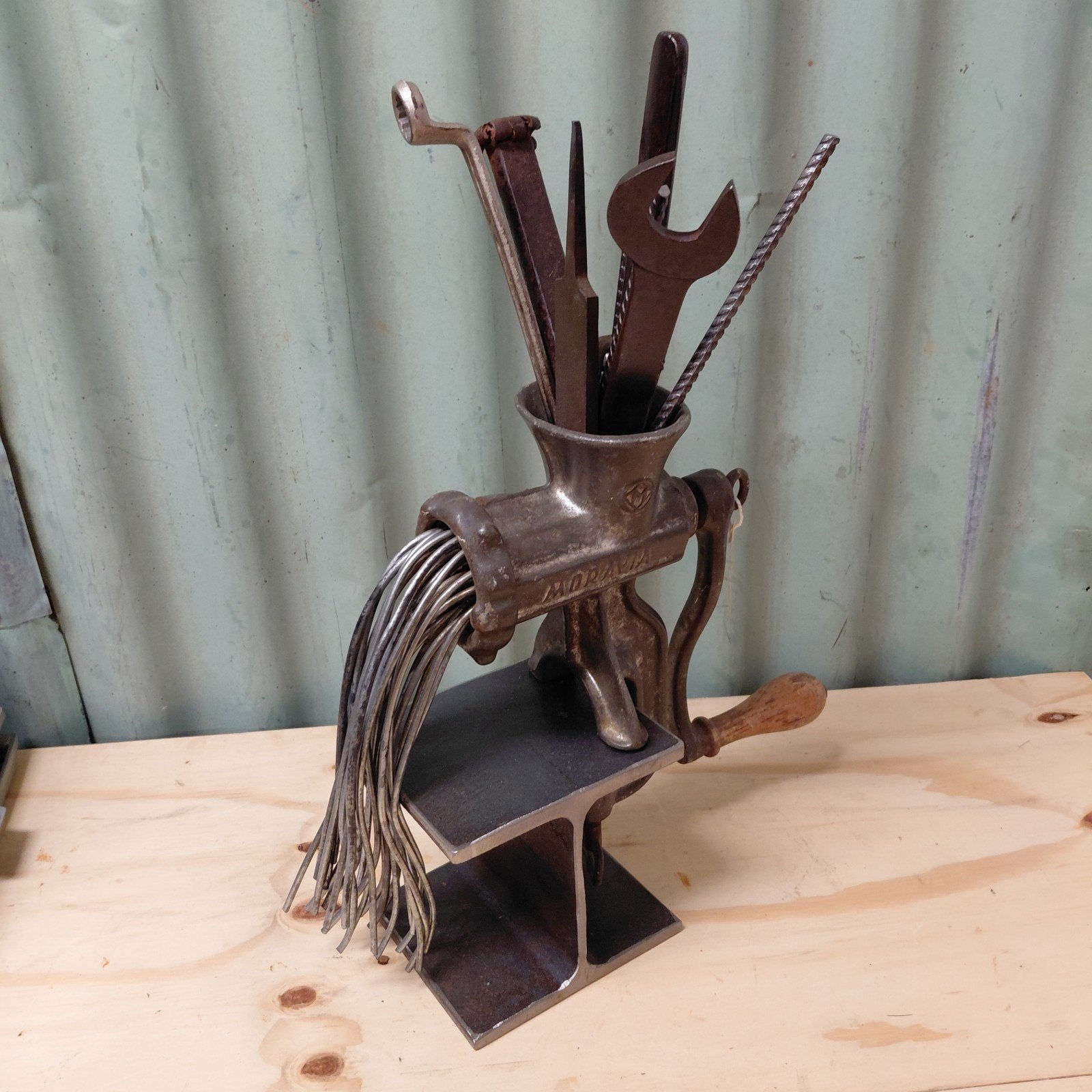 Oude vleesmolen - upcycling - recycling - metal art, Gebruikt, W, Ophalen of Verzenden, W