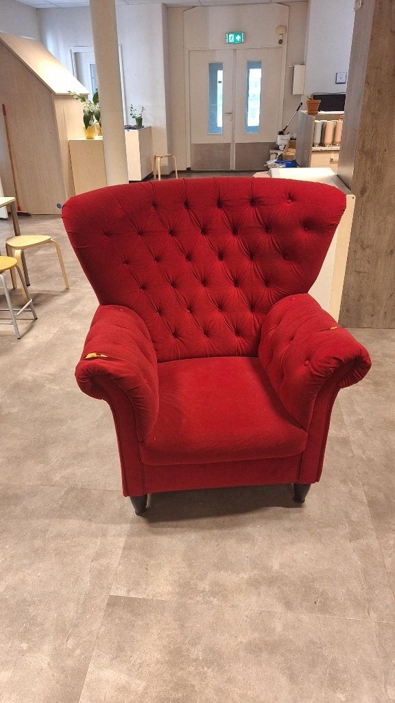 Rode fluwelen fauteuil, Ophalen, Gebruikt, Barok, 75 tot 100 cm