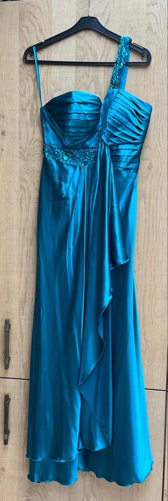 Juju & Christine Turquoise Galajurk Maat 40 met Sjaal, Kleding | Dames, Jurken, Maat 38/40 (M), Blauw, Ophalen of Verzenden, Zo goed als nieuw