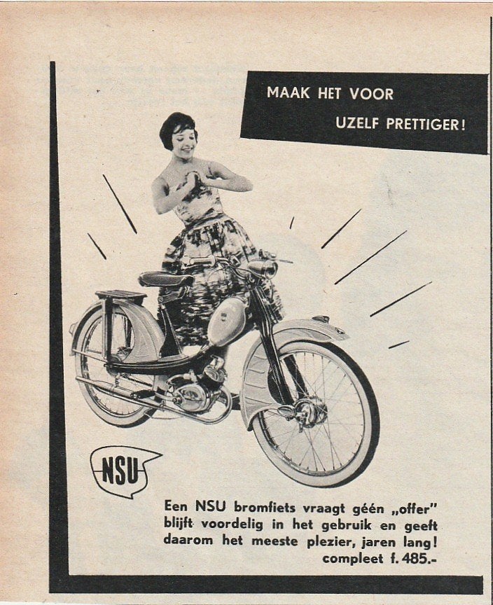 Retro reclame 1961 NSU brommer geeft jarenlang plezier, Verzenden, Overige typen
