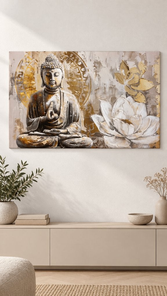 Modern Canvas Schilderij 120x80 cm print boeddha wand deco, Schilderij, Nieuw, 120 cm, Met ophangsysteem