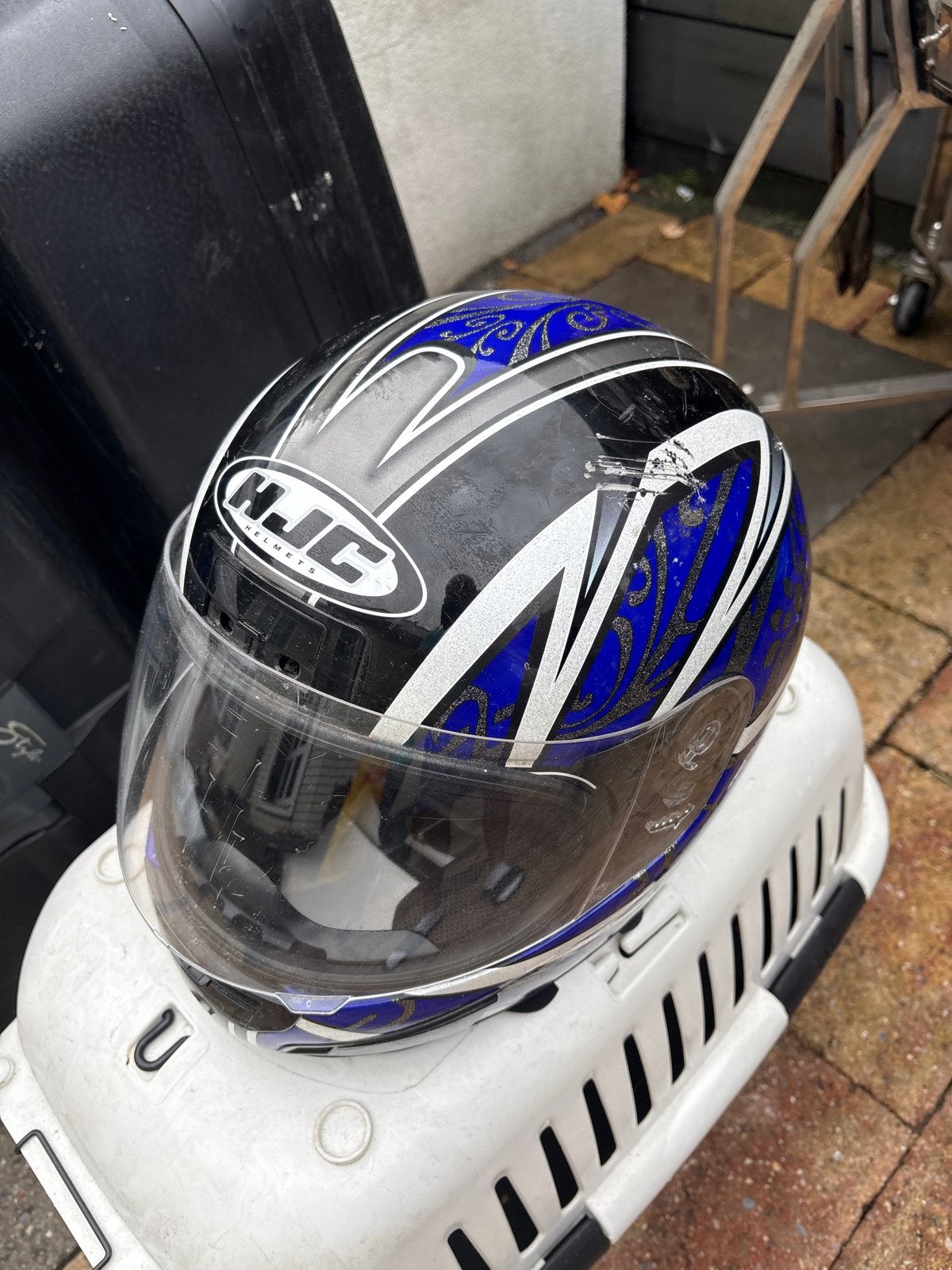 HJC Integraalhelm - Zwart/Blauw met Patroon, Motoren, Heren, HJC, Ophalen of Verzenden, Integraalhelm