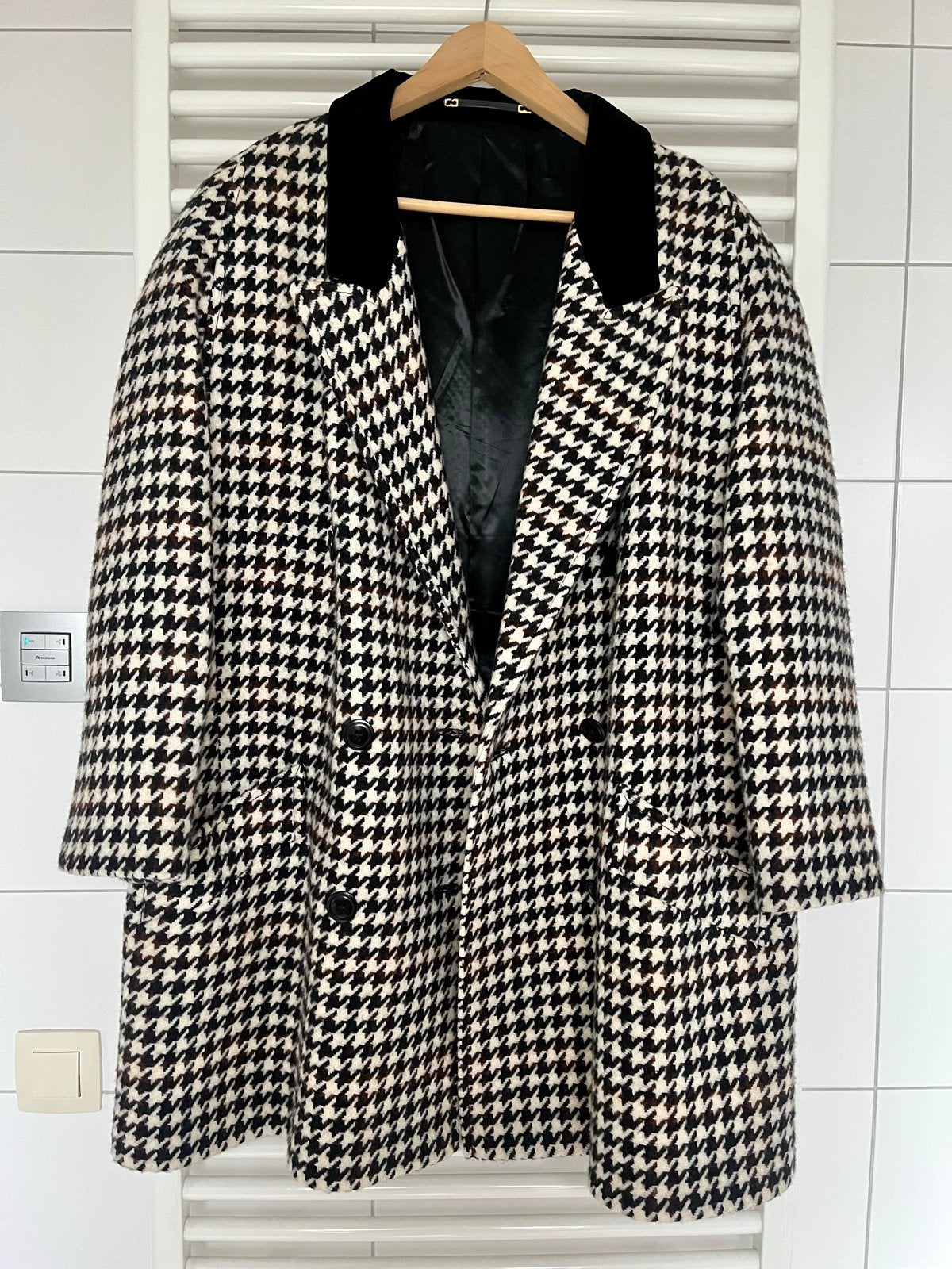 Vintage Pied de Poule Lama Jas - Made in Belgium, Ophalen of Verzenden, Zo goed als nieuw, Maat 46/48 (XL) of groter, Zwart