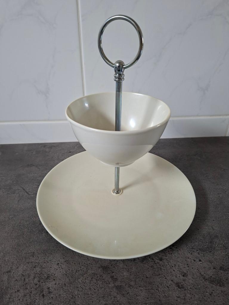 Elegante etagere met schaal en bord - Crème wit, Huis en Inrichting, Ophalen