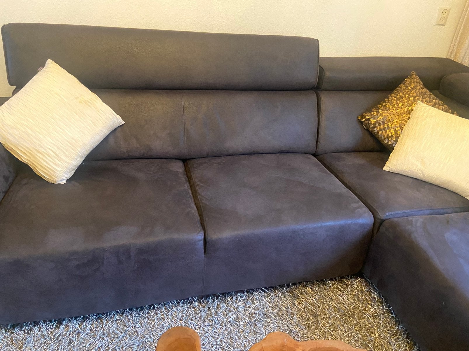 Comfortabele microleder hoekbank met relaxfunctie, Ophalen, Overige materialen, 250 tot 300 cm, Gebruikt