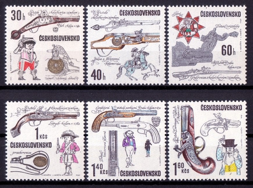 Tsjechoslowakije, Historische pistolen, Mi. 1854-1859 pfris, Verzenden, Overige landen, Postfris