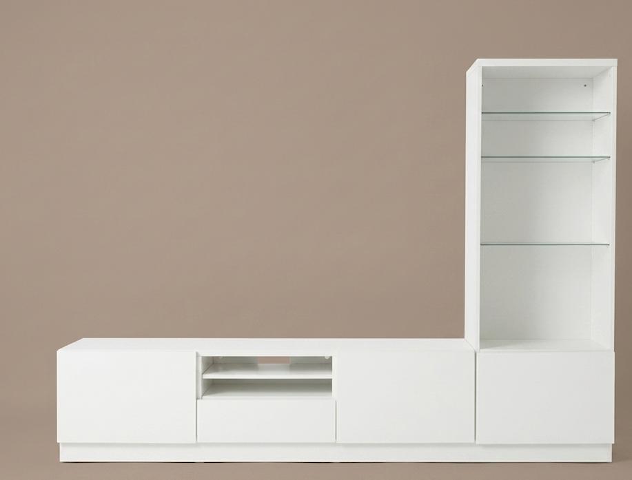 IKEA Set: BYÅS TV-Meubel & BESTÅ Vitrinekast - Hoogglans Wit, Ophalen, Gebruikt, 150 tot 200 cm, Modern