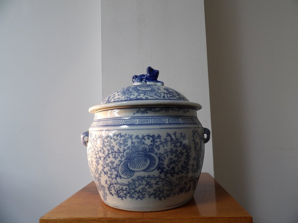 Antieke Chinese Blauw-Witte Gemberpot met Deksel, Ophalen of Verzenden