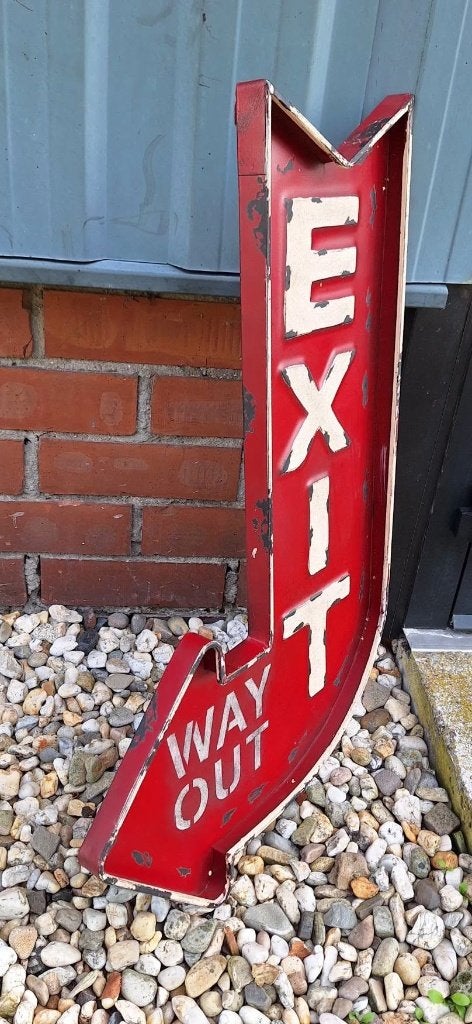 Metalen EXIT / WAY OUT wandbord, vintage look😎, Metaal, ., Vintage, 82 cm