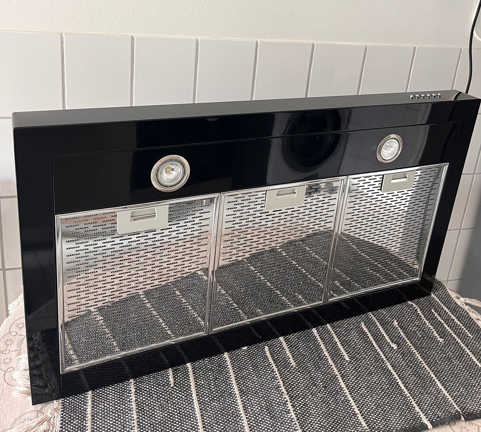 Smeg afzuigkap hoogglans zwart 90 cm breed, Ophalen, Gebruikt, Wandschouwkap, 800 m³ per uur of meer